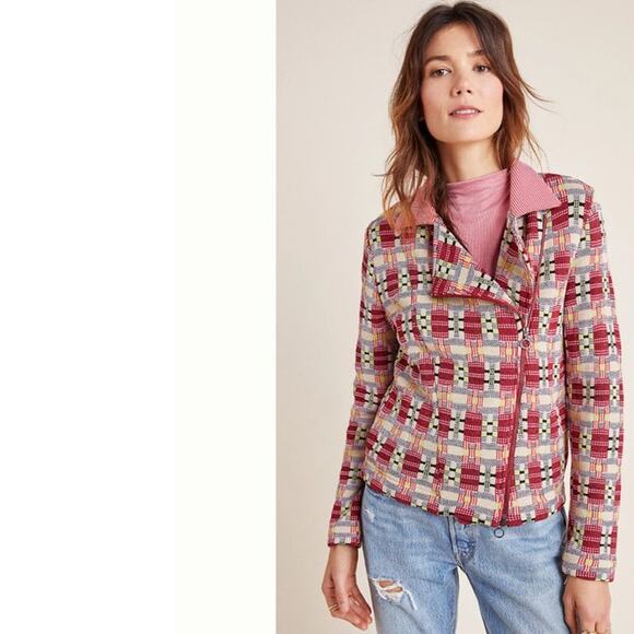 NEW Anthropologie Aldomartins Plaid Moto Jacket